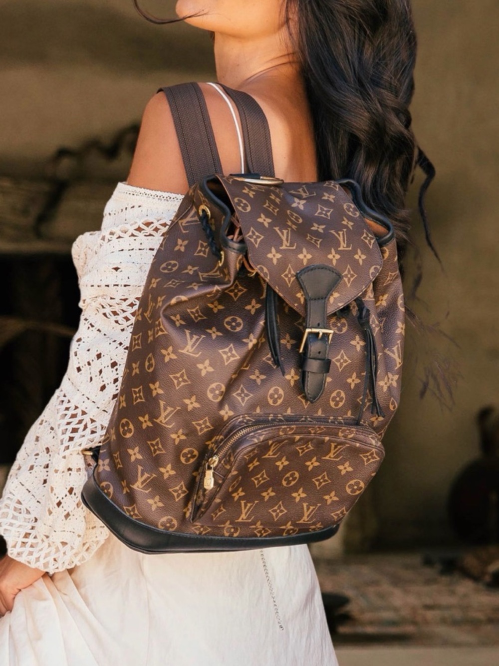 Louis Vuitton Brown Monogram Braided Drawstring Backpack